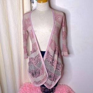 🌷 Crochet Pink Rose Floral Lace Knit Open Cardigan 🌷